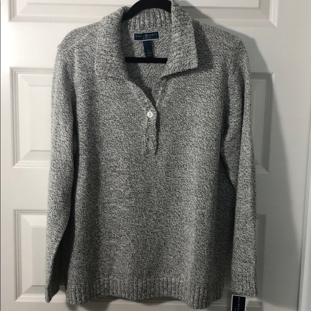 Karen Scott Women's Marled Henley Sweater. EUC